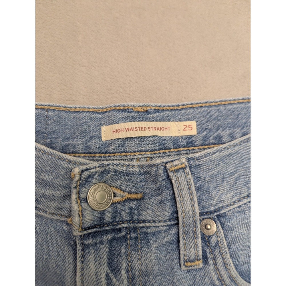 Levis High Waisted Straight Jeans Womens 25‎ Blue Light Wash Y2K Stretch Denim - Picture 2 of 15